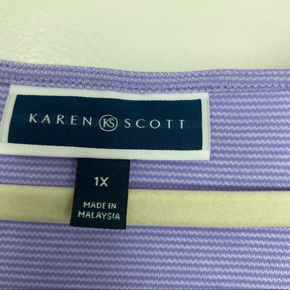 NWT Sz 1X Karen Scott purple tee with white detail - Picture 3 of 10